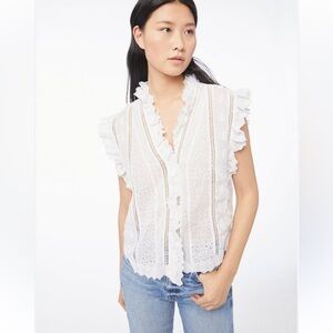 Frame Denim Lauren Ruffle Sleeve Eyelet Top White Sz large